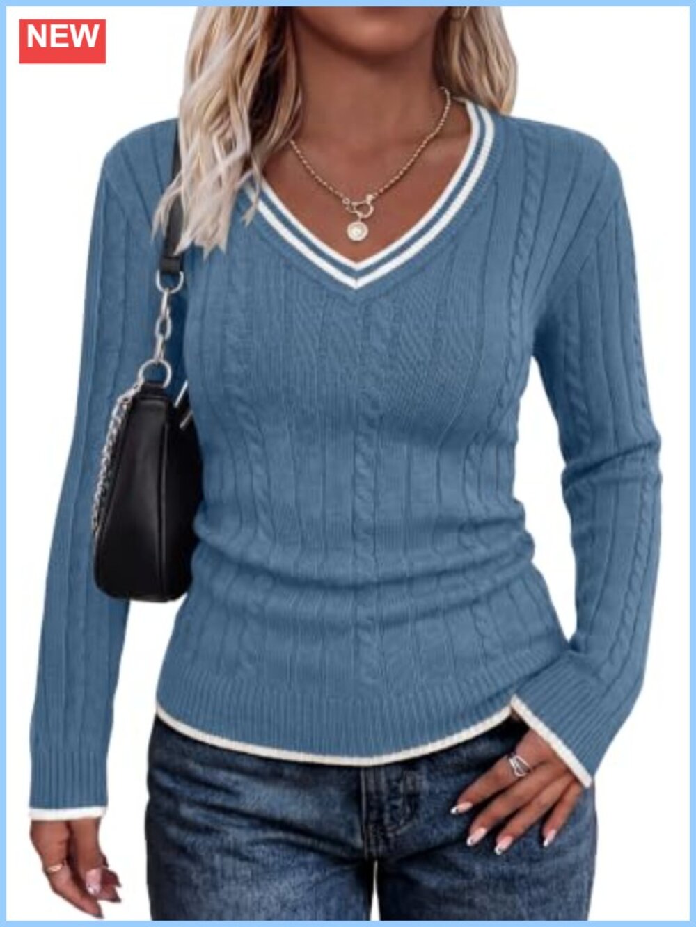 Women's V-Neck Color Block Slim Fit Sweater Fall Winter Long Sleeve